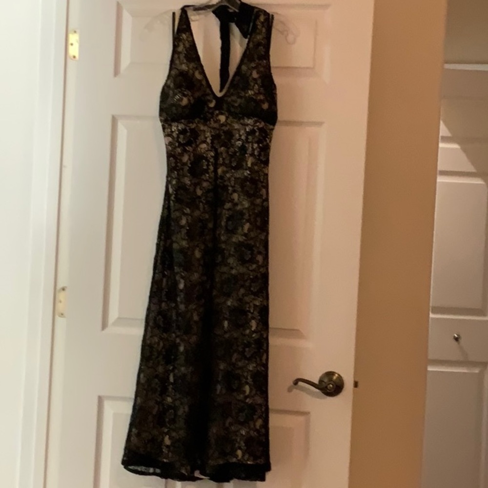 Bloomingdales halter black lace evening dress. Size 8